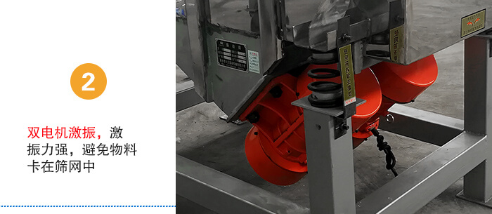 雙電機(jī)激振，激振力強(qiáng)，避免物料卡在篩網(wǎng)中